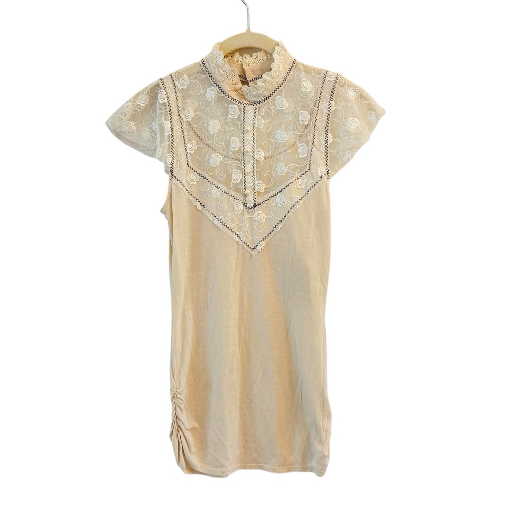 Free People 2007 Lace Yoke Tunic Top Size S Boho Romantic Victorian Lace NEW - Picture 2 of 12